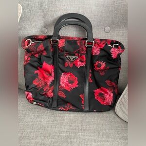 Prada Black and Red Floral Tote